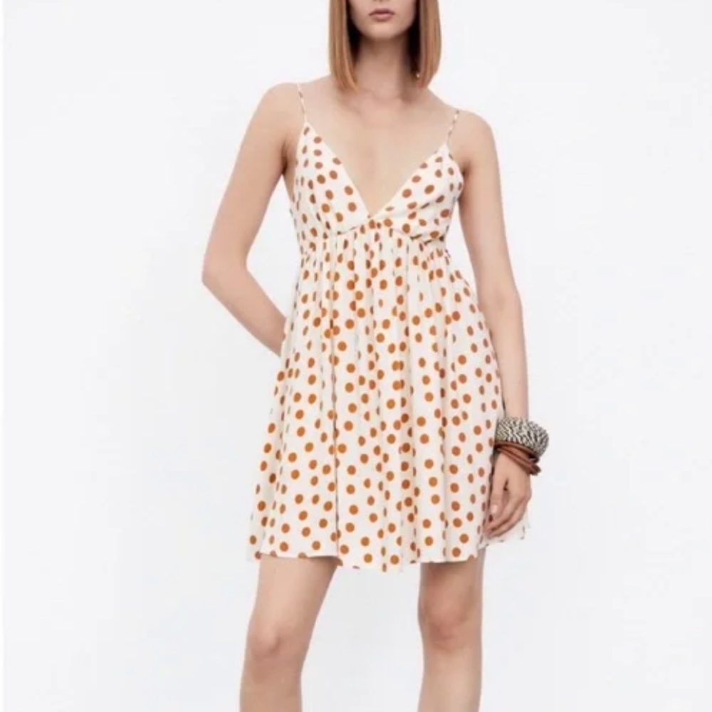 NWOT Zara Mini Dress White Burnt Orange Polka Dot